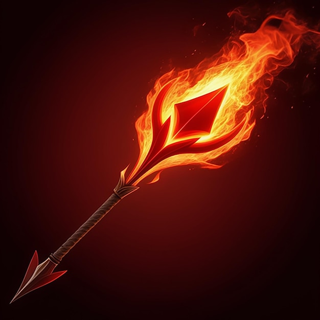 a flaming sword with a red background and a symbol for the letter c on it