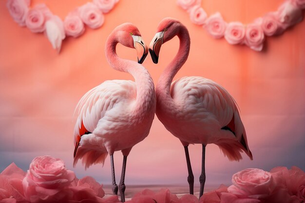 Photo flamingo couple valentine day concept