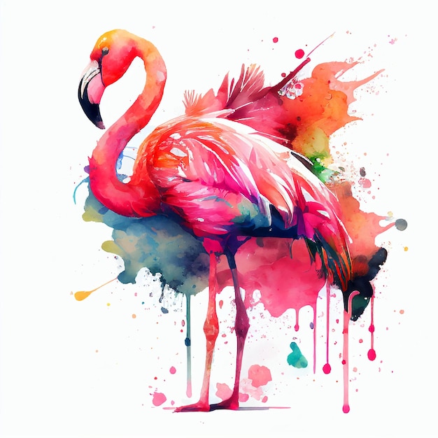 Flamingo Drawing Full Body Paint Watercolor Generative AI