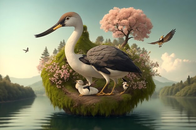 A flamingo family with nature ai generated