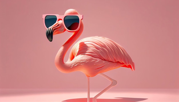 Flamingo float with sunglasses on pastel pink background in a Summer minimal concept 3D illustration