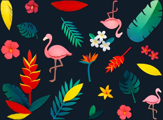 Flamingo Nature Papercraft Leaves Plants