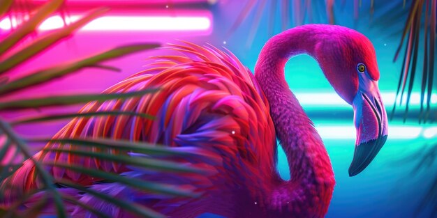 Photo flamingo on neon background