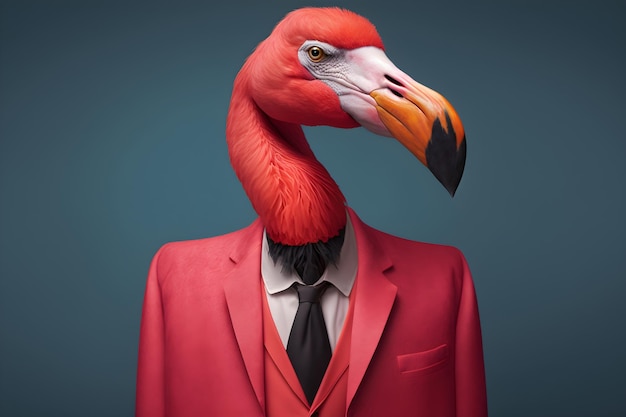 Flamingo in a Red Suit Against a Simple Plain Background Stock Image of Animal in Business Suit