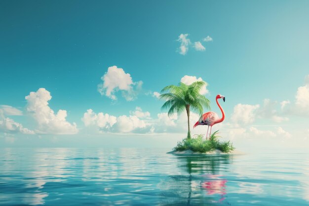 Photo flamingo on a small island among water