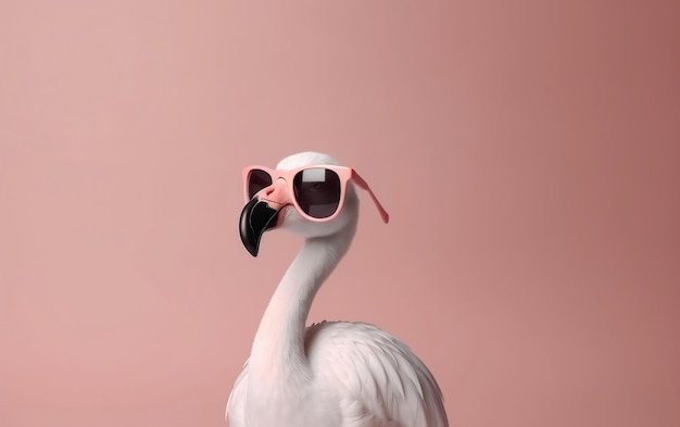 Flamingo wearing sunglasses on pink background