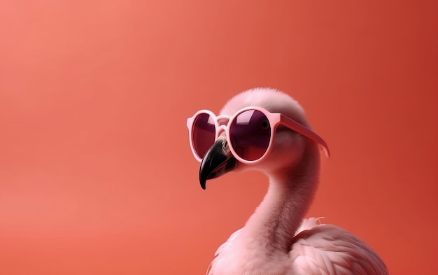 Flamingo wearing sunglasses on pink background