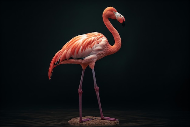 a flamingo with black background