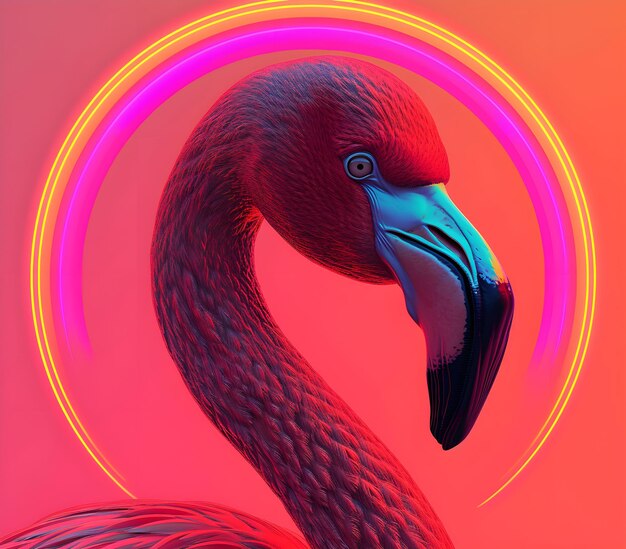 Photo a flamingo with a colorful circle in the background