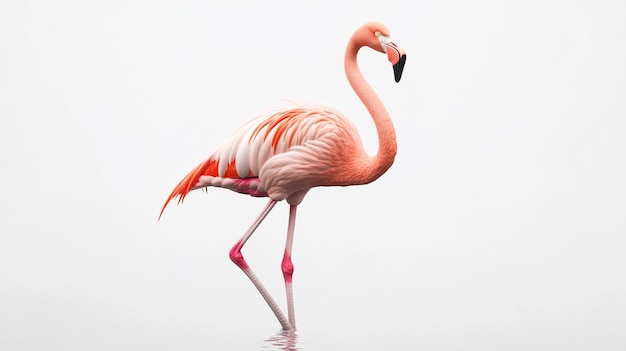 a flamingo with a pink beak is walking in the water