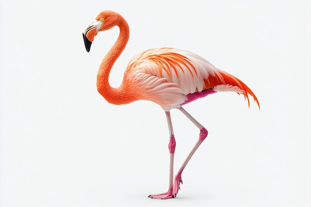 Photo a flamingo with a pink beak and orange feathers