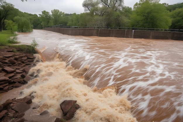 Flash flood causing a temporary dam that blocks the river