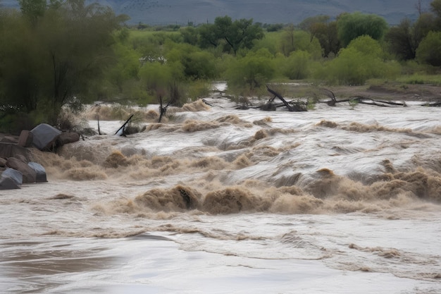 Flash flood causing a temporary dam that blocks the river