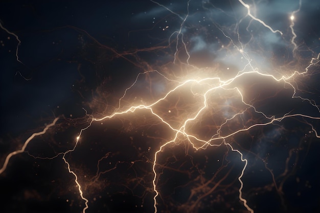 Flash of lightning on dark background Thunderstorm AI generated