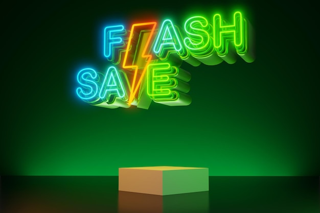 Flash sale neon light text with empty display 3d rendering