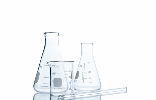 Flasks and measuring beaker for science experiment