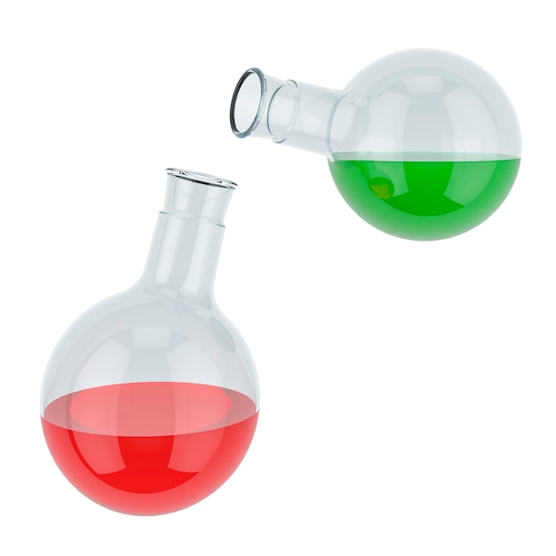 Flasks with colored liquid 3D rendering