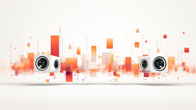 Flat 2D vector style speaker on the left side of a widescreen canvas