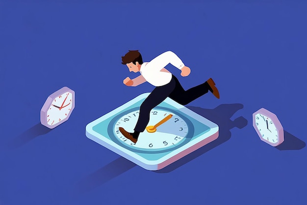 Photo flat 3d isometric businessman jumping over the clock