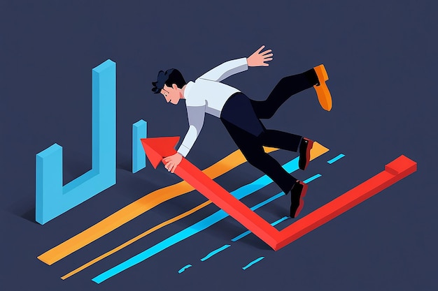 Flat 3D Isometric Businessman Slipping on Falling Graph