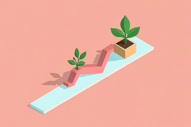 Photo flat 3d isometric plant growing up like growth arrow graph long term investment concept