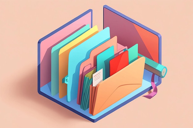 Photo flat 3d isometric two folders transferring files documents file sharing and document management concept