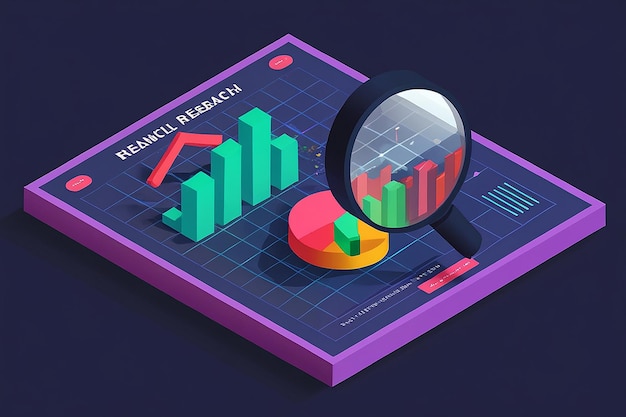 Photo flat 3d isometric world with financial chart on magnifying glass