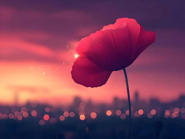 Photo flat abstract glowing poppy with text remember the heroes concept as an emotional banner design feat