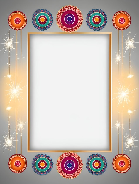 Flat Abstract Rangoli and Sparkler Lines Border Minimalistic Modern Frame for Cultural Events Fes