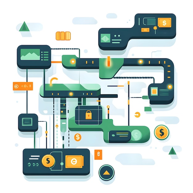 Photo flat ai chip and money path frame concept as a modern border frame with ai chips and money paths for