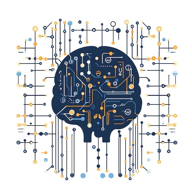 Photo flat ai driven digital brain frame concept as a minimalistic border frame with brainwave and circuit