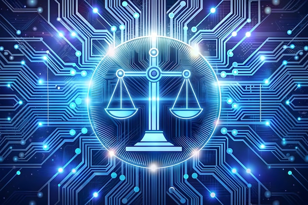 Flat AI in Legal Services Glowing Abstract Digital Art Banner Illustrating Precision Efficiency and