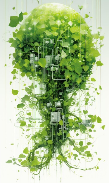 flat artwork biological circuit board lush green vine