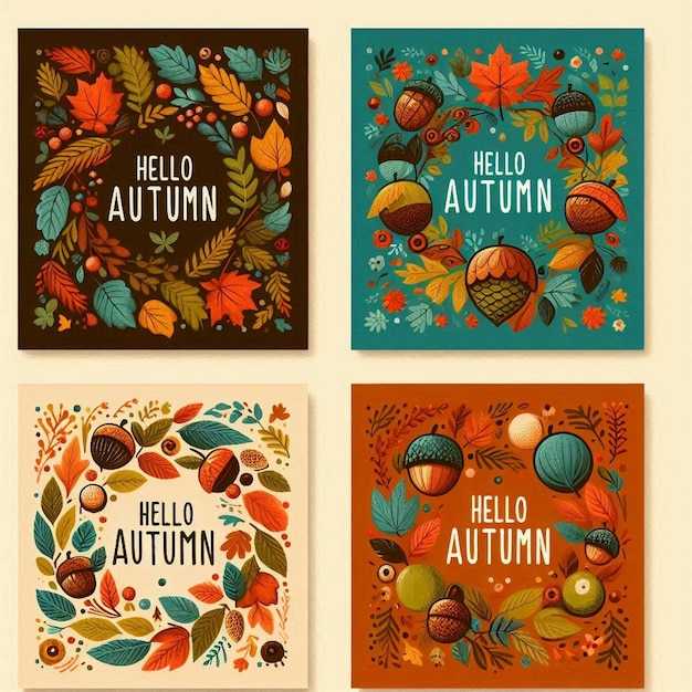 Photo flat autumn card template collection