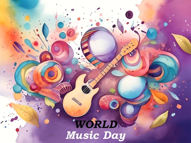 Photo flat background for world music day celebration template