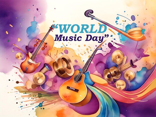 Photo flat background for world music day celebration template