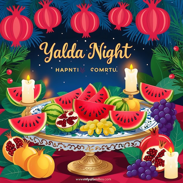 Photo flat background for yalda night festival celebration with fruit