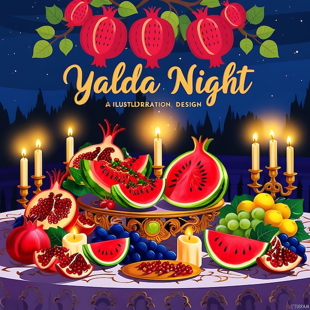 Photo flat background for yalda night festival celebration with fruit