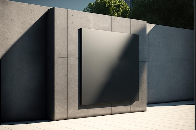 Flat black blank billboard mockup on concrete building wall