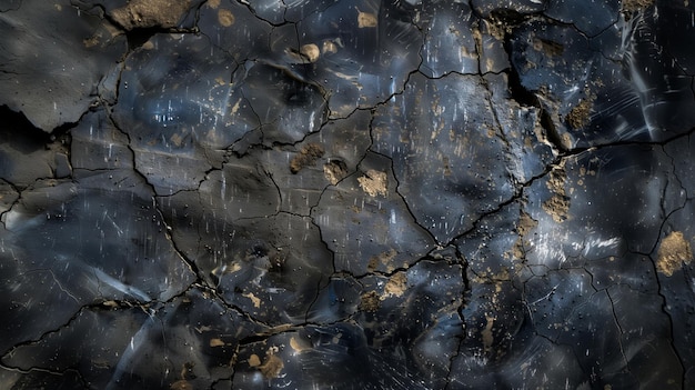 Photo a flat black stone surface intricately cracked with veins of dark blue and gold creates a dramatic a