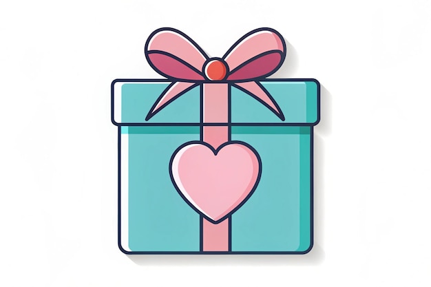 Flat Blue Gift Box with Heart Inside Icon Vector Illustration Sticker Doodle for Element Decoration Isolated on White Background