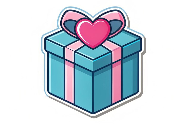 Flat Blue Gift Box with Heart Inside Icon Vector Illustration Sticker Doodle for Element Decoration Isolated on White Background