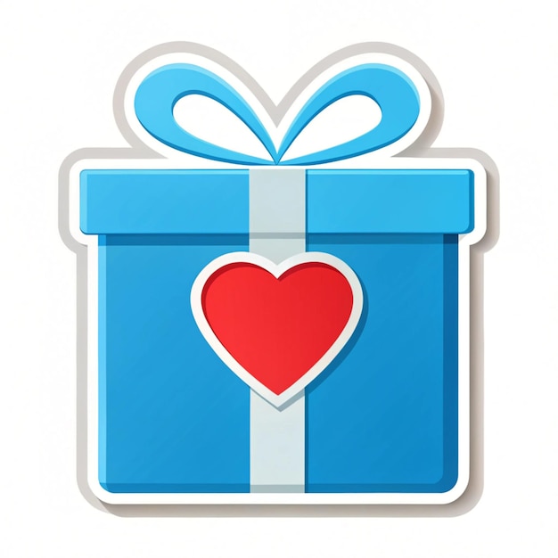 Flat Blue Gift Box with Heart Inside Icon Vector Illustration Sticker Doodle for Element Decoration Isolated on White Background