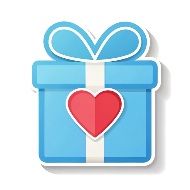 Flat Blue Gift Box with Heart Inside Icon Vector Illustration Sticker Doodle for Element Decoration Isolated on White Background