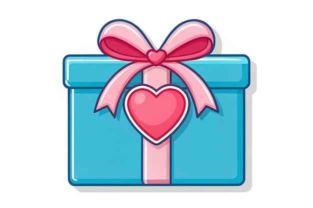 Flat Blue Gift Box with Heart Inside Icon Vector Illustration Sticker Doodle for Element Decoration Isolated on White Background