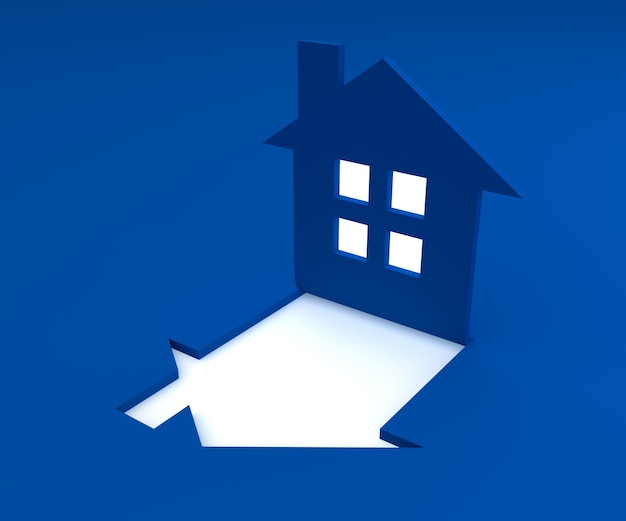 Flat blue house logo 3d render