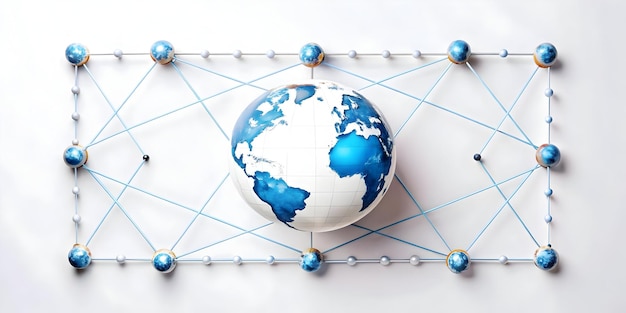 Flat Border frame with globe and connected nodes for Network and copy space concept as A border fram