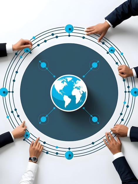 Photo flat border frame with globe and connected nodes for network and copy space concept as a border fram