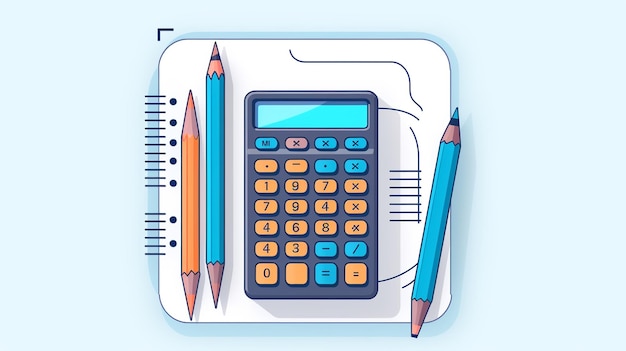 Photo flat calculator illustration with accessories