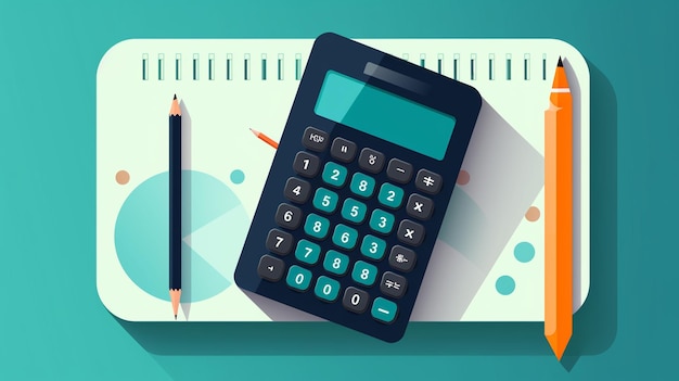 Photo flat calculator illustration with accessories